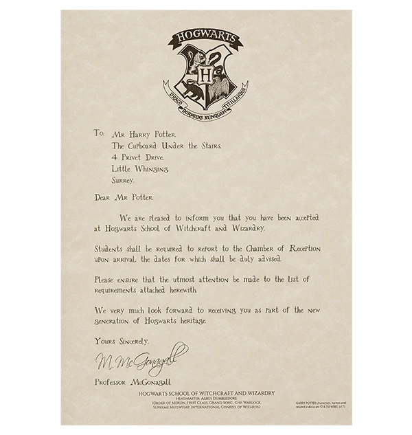 Warner Bros Best Sellers Personalised Hogwarts Acceptance Letter 5 Warner Bros Best Sellers Personalised Hogwarts Acceptance Letter